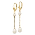thumbnail image 2 of 14K Yellow Gold 5-7mm White Rice Freshwater Cultured Pearl Leverback Dangle Earrings, 2 of 7