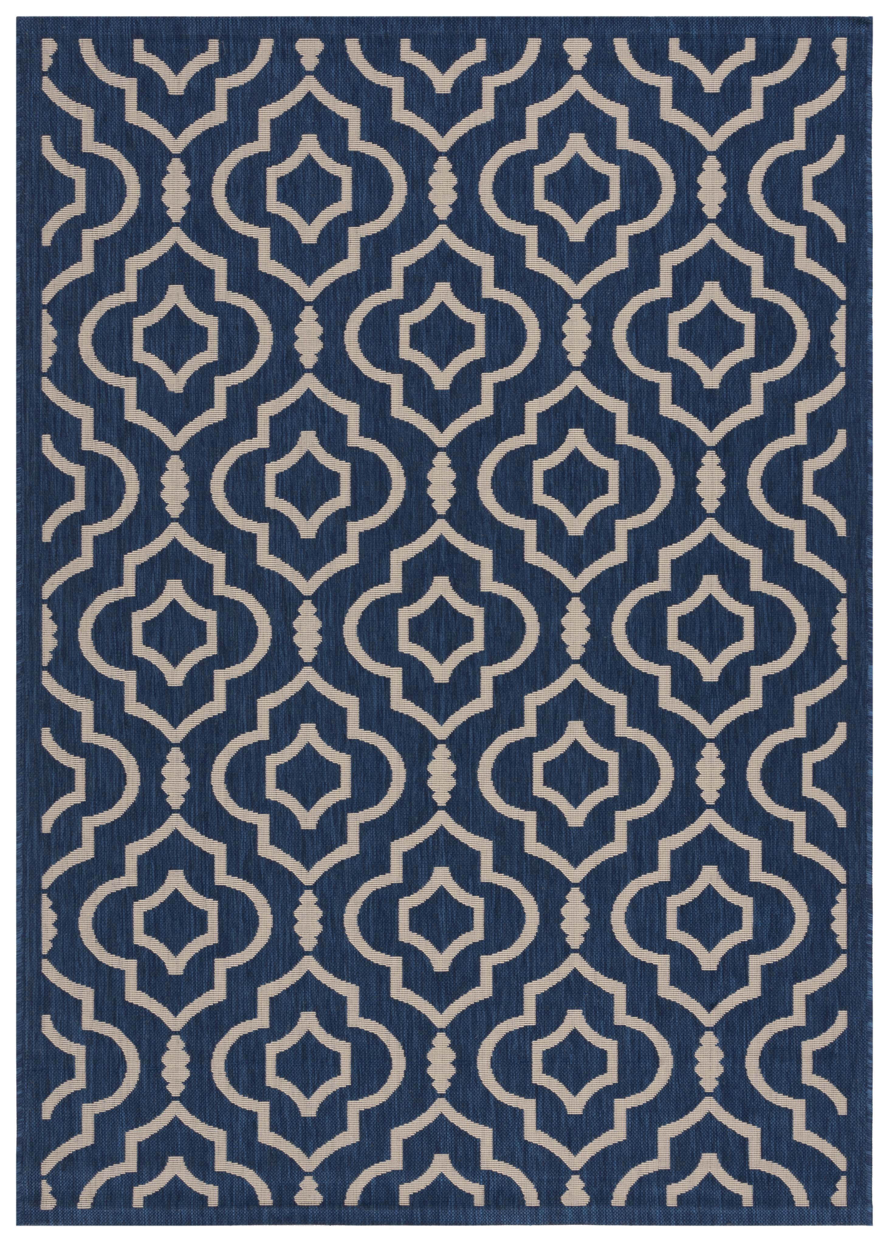 Safavieh Courtyard Lavern Geometric Indoor/Outdoor Area Rug, Navy/Beige, 6'7" x 9'6"