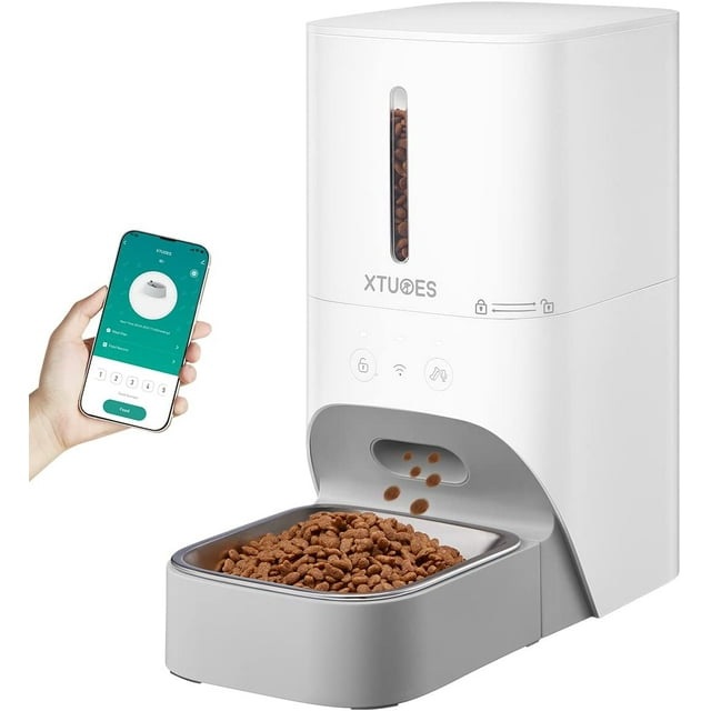 GHSDFBB Mangeoires Automatiques pour Chats, Distributeur de Nourriture Sèche pour Animaux de 4 L avec Bol en Acier Inoxydable 2,4 g et Couvercle à Verrouillage à Torsion, Distributeur de Nourriture pour Animaux avec Minuterie pour 1 à 10 Repas par Jour et Appel de Repas pendant 30 s pour Grange