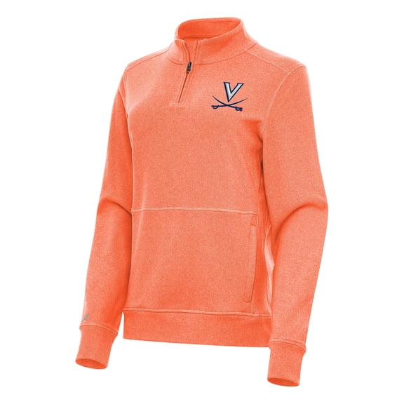 Women's Antigua Heather Orange Virginia Cavaliers Crush Quarter-Zip Fleece Sweatshirt