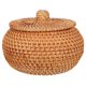 thumbnail image 1 of Cesta redonda de ratán con tapa: Caja de almacenamiento decorativa tejida a mano - Pequeña cesta de ratán organizadora para el hogar, el baño y la cocina., 1 of 7