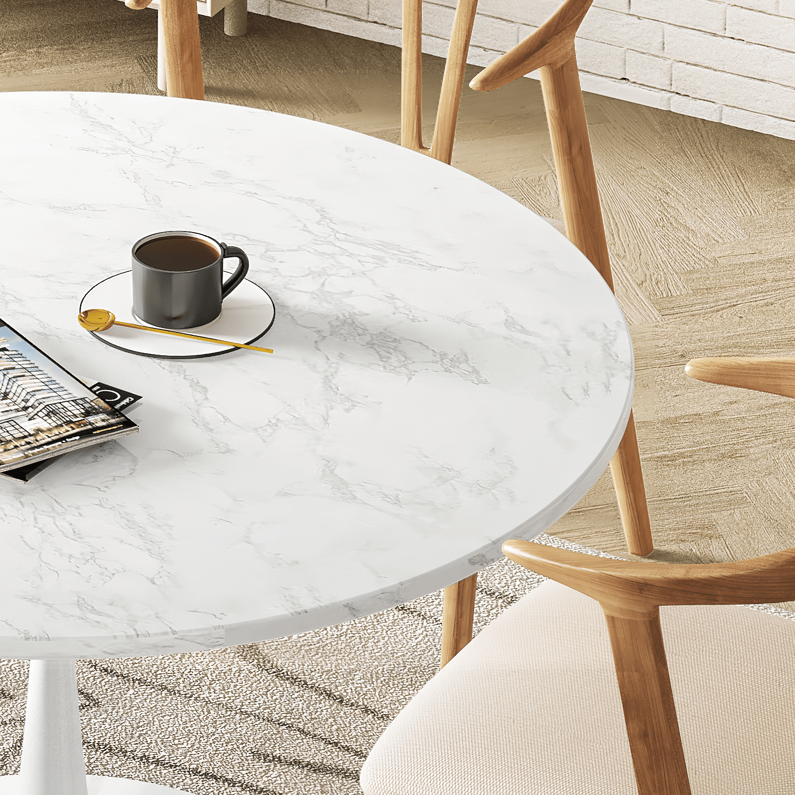Cvortll Round Dining Table, 31.5 inch Round Artificial Marble Dining Table, Round Pedestal Table for Mid-Century End Table Coffee Office Living Room Table, White