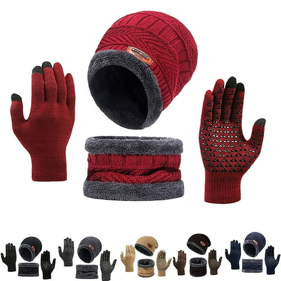 3-Pieces Winter Hat Neck Warmer Touchscreen Gloves Set Knit Thick Scarf Beanie Hats Scarves Set Gifts for Women Christmas Gift