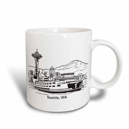 3dRose Seattle, WA Ferry and Space Needle, Ceramic Mug,