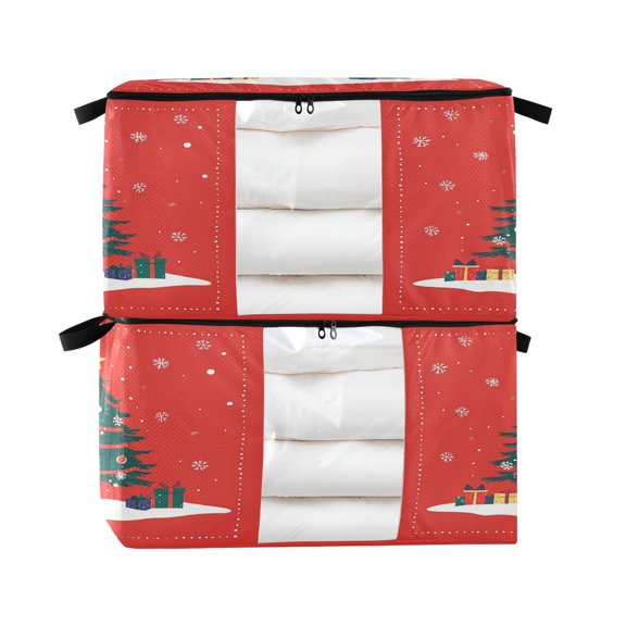 Foldable Clothes Storage Bags Clothes Organizer Bin with Clear Windows for Clothes Bedding Christmas Tree