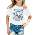 thumbnail image 4 of Tisuna Halloween Little Girls Shirts Pumpkin Ghost Print Short Sleeve Crew Neck Tops Fashion Loose Kids Pullover Clothes White 5-6 Years, 4 of 4
