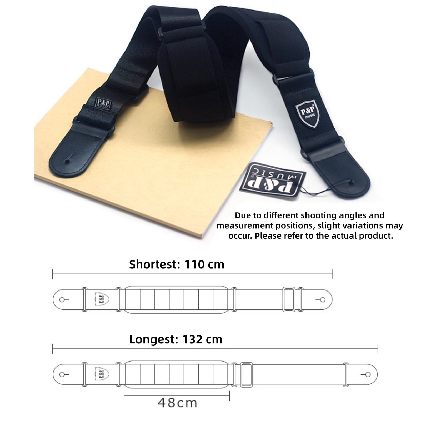 Adjustable Padded Guitar Strap for Electric Acoustic Bass Guitar with PU Leather Ends Black