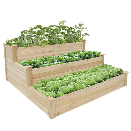 Kinbor 3-Tier Wooden Raised Garden Bed Elevated Planter Kit Grow Flower (Best Vegetables To Plant In A Raised Garden Bed)