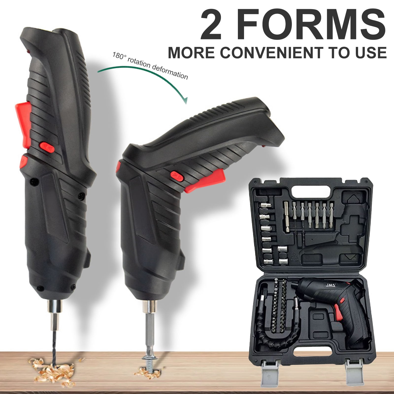 47pc Red tool kit with 3.6V USB Electric Screwdriver and drill set. Complete basic tool set