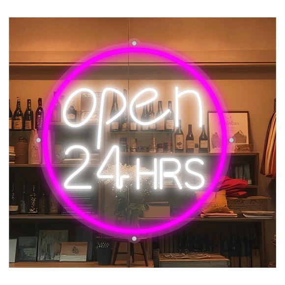 Letrero De Neón LED "Abierto Las 24 Horas" Para Pared, Ideal Para Decorar Negocios, Cafeterías, Bares, Restaurantes, Tiendas O Escaparates 43cm