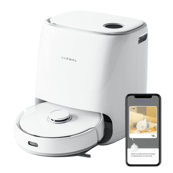 Narwal Freo Robot Vacuum and Mop with DirtSense, Self-Cleaning Mop Station, LiDAR Navigation, EdgeSwing, App Control, White