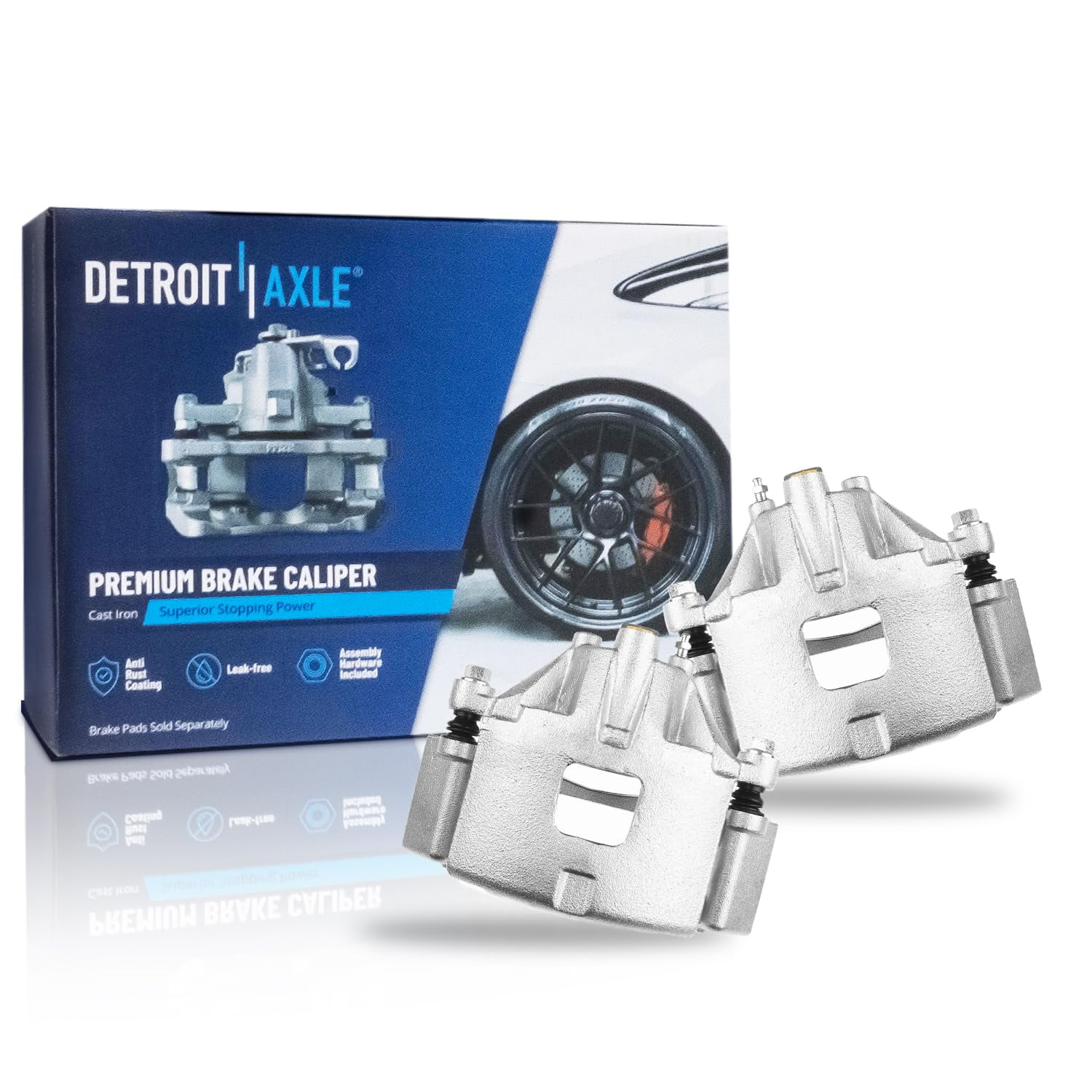 Detroit Axle Front Brake Caliper & Pad Kit For Chevy Trailblazer, GMC Envoy, Buick Rainier (2002-2005) - 6pc Set With Fluid