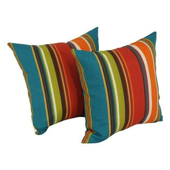 Blazing Needles  17 in. Square Solid Polyester Outdoor Throw Pillows, Westport Teal - Set of 2