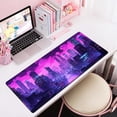 thumbnail image 6 of Desk Pad Cyberpunk Purple Desk Mat City Skyline Gaming Extended Mouse Pad Big Office Keyboard Pc Laptop for Women Large Mousepad with Stitched Eges Non-Slip Base Mouse Keyboard Mat 31.5x11.8 in, 6 of 6