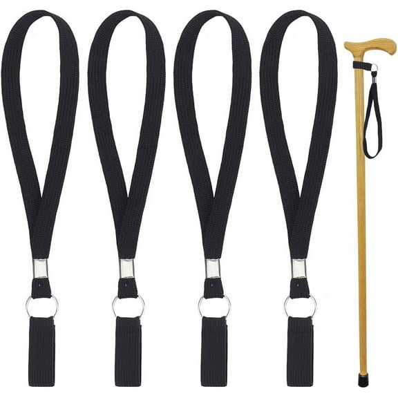 4Pcs Nylon Walking Stick Wrist Straps Black Elderly Cane Ropes with Iron Finding Walking Crutch Wrist Loops Seniors Mobility Aids Cane Straps for DIY Making