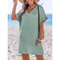 thumbnail image 3 of Swimsuit Coverup for Women Waffle Knit V Neck Short Sleeve Beach Coverup Dress with Pockets, 3 of 9
