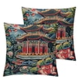 thumbnail image 2 of Acheng  Japanese Asian Style Throw Pillow Cushion Chinoiserie Charcoal Coral Pagoda Throw Pillow Covers Asian Pagoda and Red Flower Pillowcase with Zipper Farmhouse Decor,Set of 2 White, 2 of 6