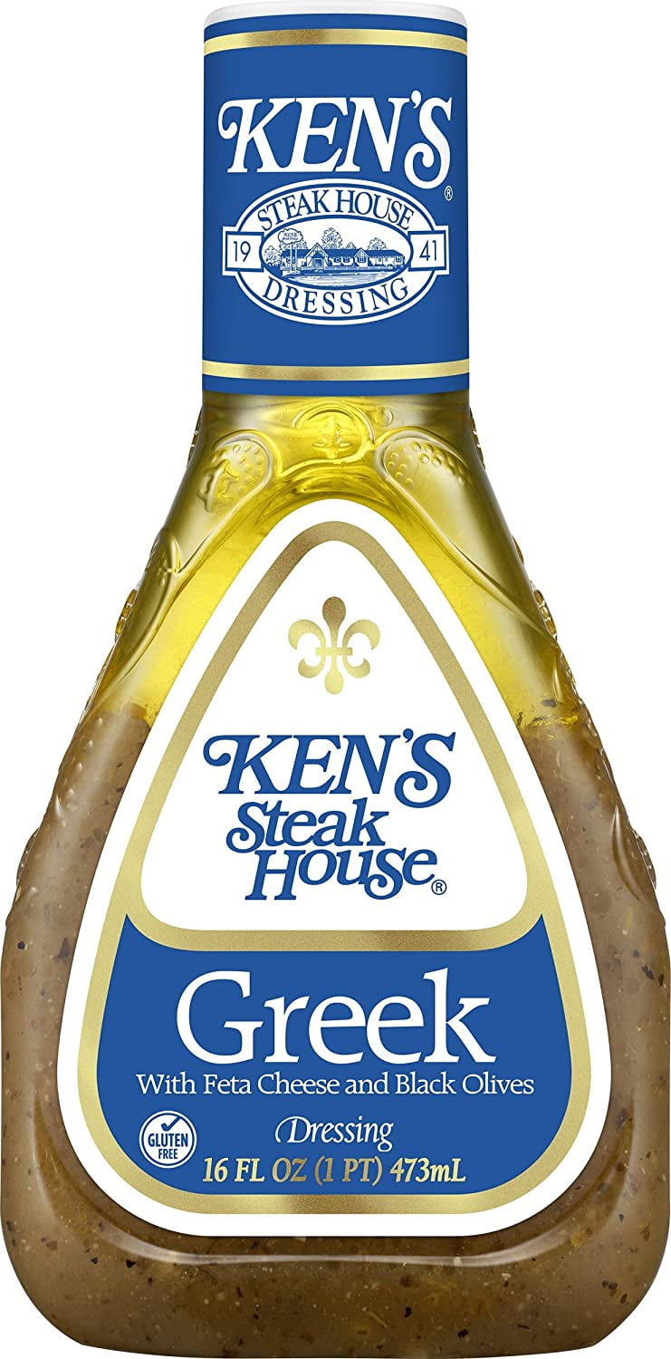 Kens Steakhouse Dressing, Greek Dressing with Feta Cheese & Black Olives, Gluten Free Dressing for Salads or Marinades, 16 FL OZ Bottle (Pack of 6) Kens Steakhouse Dressing, Greek Dressing with Feta Cheese & Black Olives, Gluten Free Dressing for Salads or Marinades, 16 FL OZ Bottle (Pack of 6)