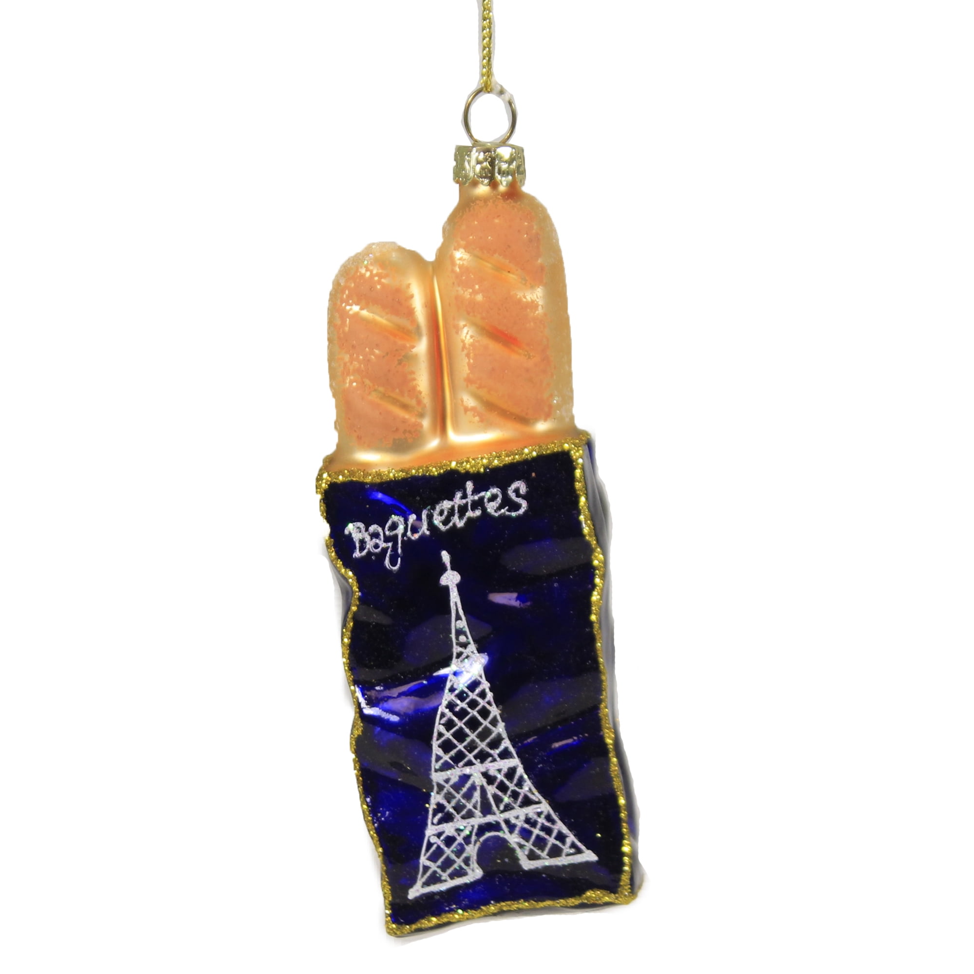 Holiday Ornament French Baguette Glass Bag Bread Crusty Loaf Dough