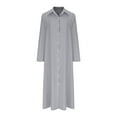 thumbnail image 1 of Cameland Robe Maxi pour Femme à Manches Longues, Col à Revers, Boutonnée, Décontractée, Ample, Grande Taille, Longueur Cheville, 1 of 4