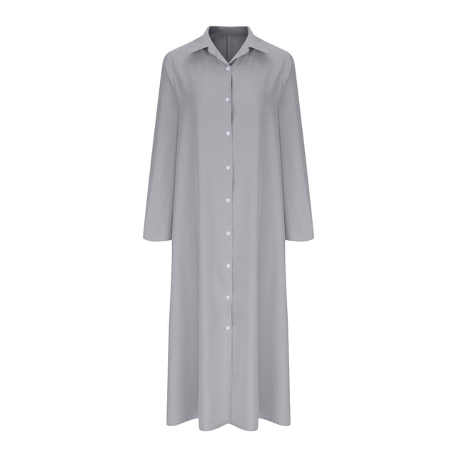Cameland Robe Maxi pour Femme à Manches Longues, Col à Revers, Boutonnée, Décontractée, Ample, Grande Taille, Longueur Cheville