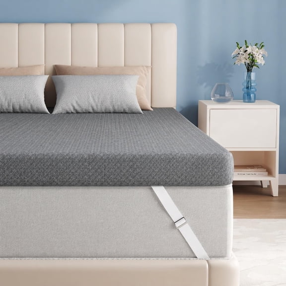 Twin XL Mattress Topper, 3 Inch Gel Memory Foam Topper for Dorm & College Students, Foam Pad with Non-Slip Washable Cover & Adjustable Straps, Pressure Relief, CertiPUR-US Certified, Grey