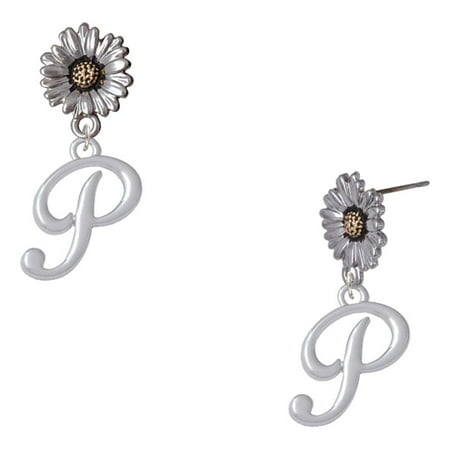 Delight Jewelry Silver-tone Small Gelato Script Initial – P – Two-tone Daisy Flower Post Earrings Delight Jewelry Silver-tone Small Gelato Script Initial – P – Two-tone Daisy Flower Post Earrings