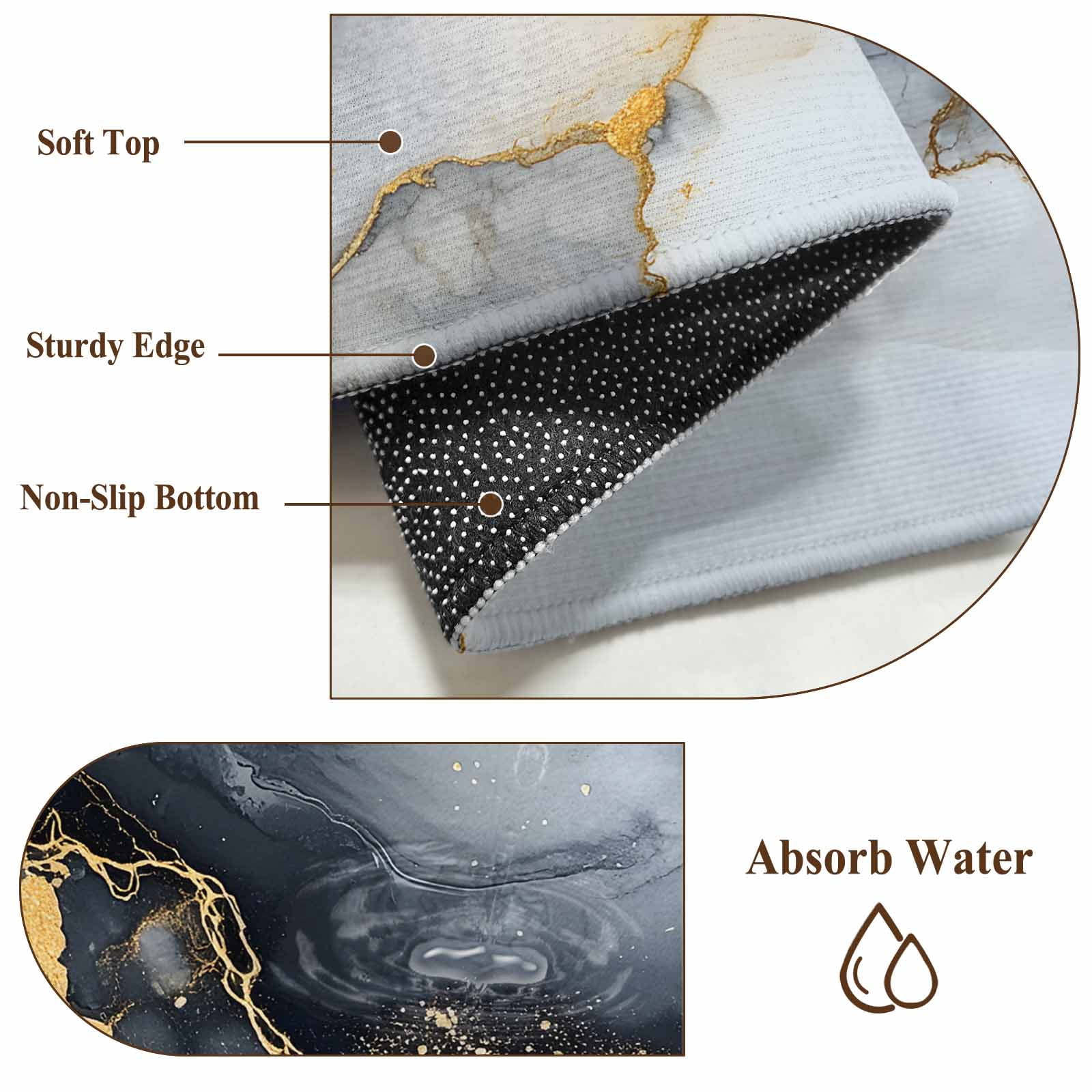 2'x6' Rug Runners for Hallways Kitchen, Gray Marble Non Slip Entryway Beside Floor Carpet Runner, Yellow Modern Ink Painting Abstract Washable Laundry Room Bedroom Throw Rugs Mat for Family Pet