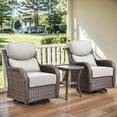 thumbnail image 2 of Patio Wicker 3-Piece Furniture Set Outdoor Rattan Bistro Swivel Rocking Chairs with Side Table Deep Seat Rocker Gliders with 6" Thick Cushions, Beige, 2 of 11