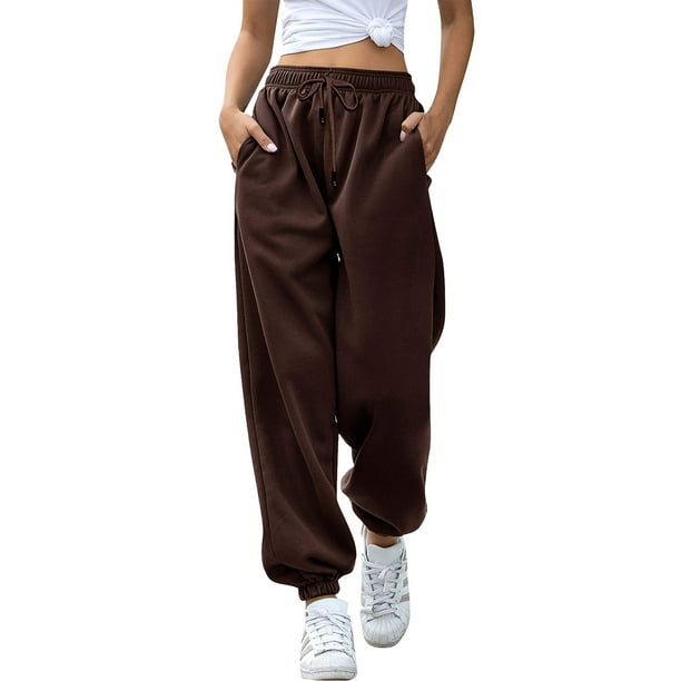 Pantalones de chándal de cintura alta para mujer: pantalones de yoga para hacer ejercicio con bolsillos, poliéster, cintura elástica para otoño/invierno