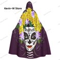 thumbnail image 1 of Long Cape Cloak Santa Muerte With Peonies Calavera Catrina Day Of The Dead Hooded Cloak Coat Autumn Hoodies, 1 of 4