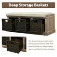 thumbnail image 4 of Rustic Storage Bench with 3 Removable Classic Rattan Basket , Entryway Bench with Removable Cushion (White Washed), 4 of 13