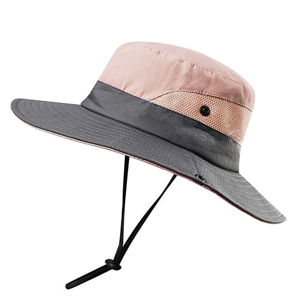 Sombreros de sol plegables con protección UV para exteriores para mujer, sombrero de pesca de playa de ala ancha de malla con orificio para cola de caballo