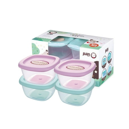 Baby Food Containers - 4Pcs Baby Blocks Food Storage Container Set With Leakproof Lids Reusable 4oz Jars Safe for Microwave Freezer