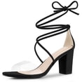 thumbnail image 1 of Sandalias de tacón en bloque Perphy con correa transparente y tacón con cordones Negro 39, 1 of 6