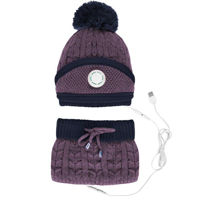 USB Heating Scarf Hat Set for Women Winter Warm Knitted Accessory with Rechargeable Heating Technology