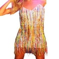 thumbnail image 1 of Robe Moulante à Bretelles Spaghetti pour Femmes Mini Robe à Paillettes Franges pour Fête Danse, 1 of 6