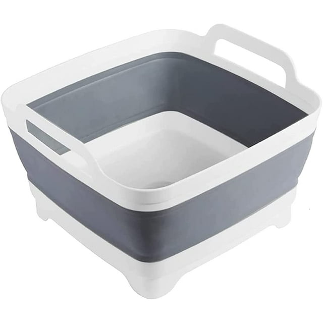 TORUBIA Dish Basin Collapsible with Drain Plug Carry Handles for 9 L Capacity, Collapsible Sink Tub, Dish Wash Basin, Portable Dish Tub, Foldable Dishpan for Camping Dish Washing Tub and RV Sink