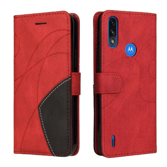 GANGXUN Flip Case for Motorola MOTO E7 Power – Leather Wallet Cover with Card Slots, Kickstand & Color Stitching Protective Folio