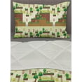 thumbnail image 3 of Arcade Comforter & Sham Bedding Set, Ground Tiles Trees Computer Game Platform Lucky Points Video Games, 3 pcs Duvet Set Microfiber Filling Quilt, 5 Sizes, Pale Green Brown, by Ambesonne, 3 of 4