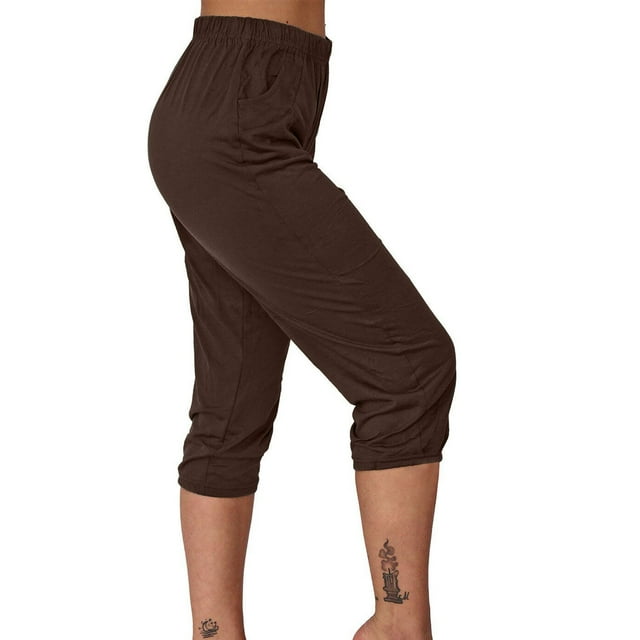 Tumotour Capri Pants for Women Elastic Mid Waist Soft Sweat Pants with Pockets Workout Solid Color Lounge Pants Lightweight Running Jogger Pant for Summer Activewear Gym Yoga