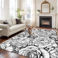 Botanical Floral Washable Living Room Rugs 5'x8', Black and White Roses ...