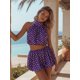 thumbnail image 4 of Conjunto de falda corta para mujer, verano, color liso/lunar, top corto sin mangas con espalda descubierta y cuello halter, conjunto de 2 piezas., 4 of 7