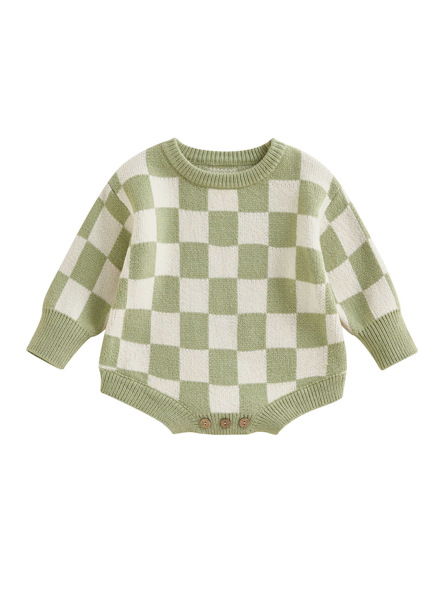 Loalirando Baby Boy Girl Knit Checkerboard Plaid Sweater Romper Pullover Soft Warm Fall Winter Clothes, Infant Unisex, Size: 6-9 Months, Green