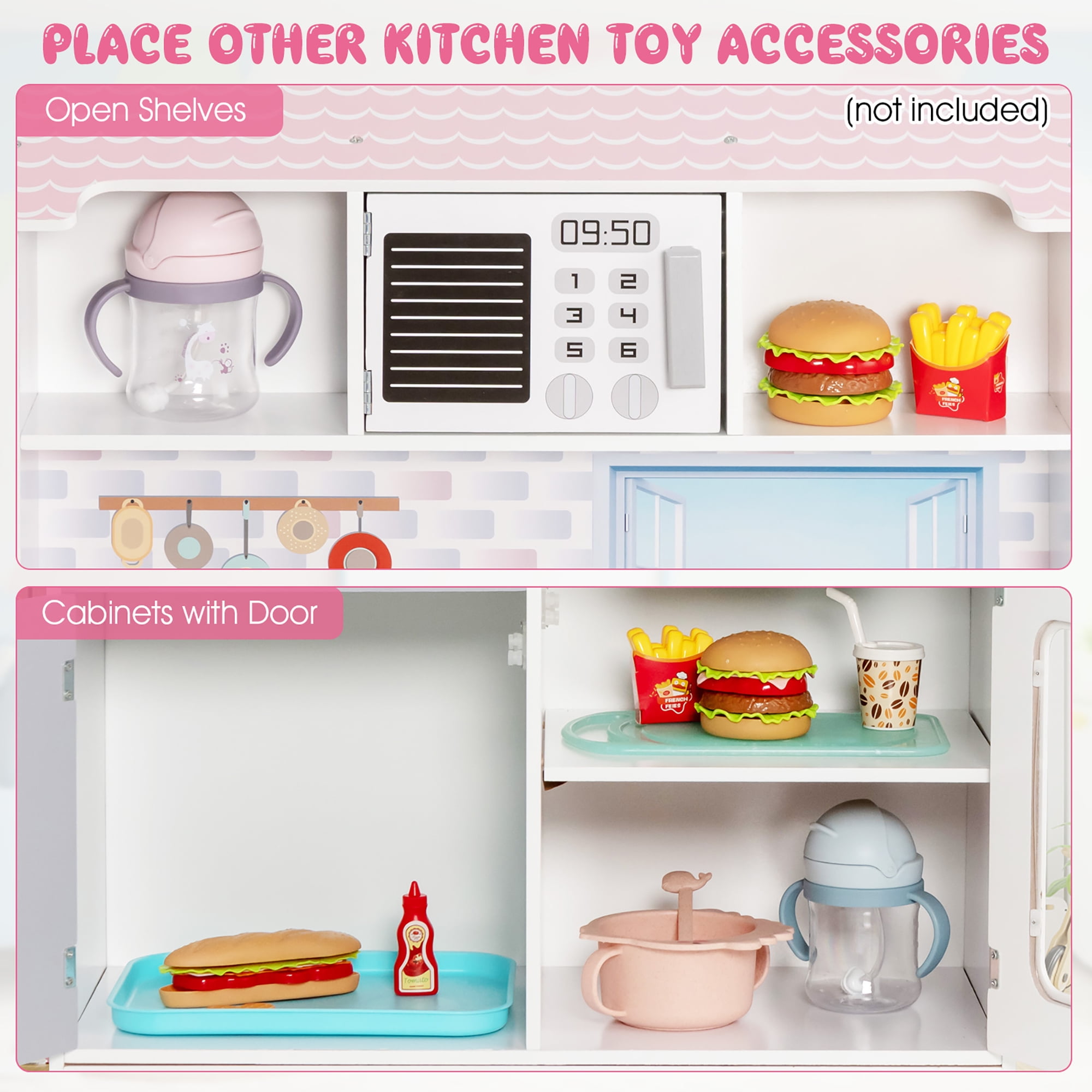 Costway 2-in-1 Double Sided Kids Toy Tools Kitchen Playset & Dollhouse W/  Accessories & Furniture : Target