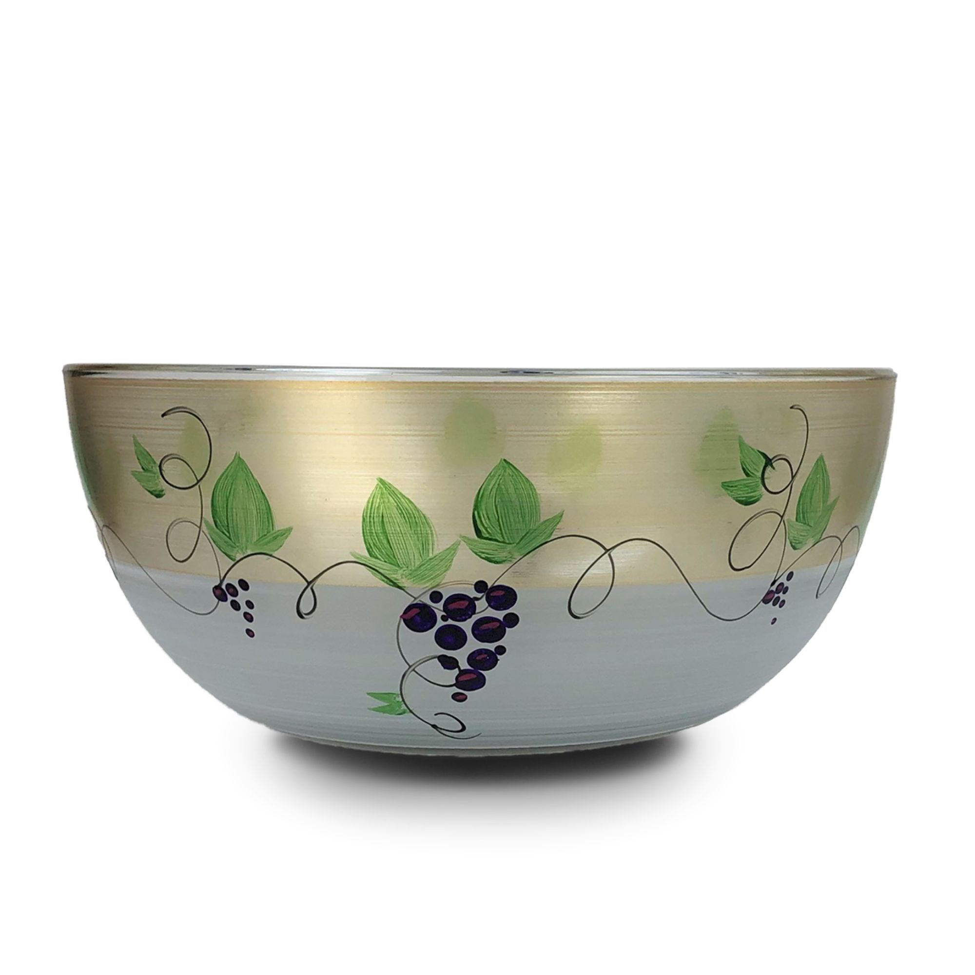 Grapes and Vines Hand Painted Frosted Glass Serving Bowl 11"