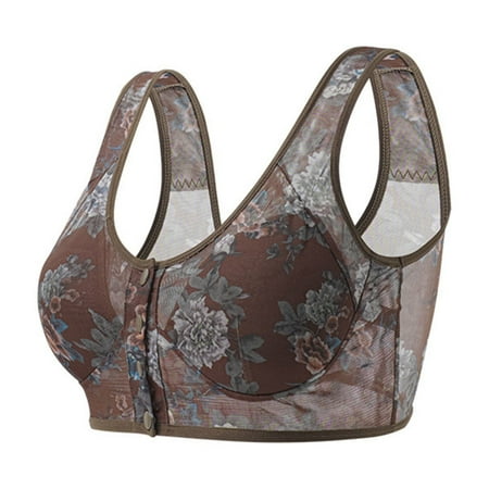 Ahuyic Women s Front Closure Bra Wireless Lace Bras Full Coverage Bra Comfort Breathable Sleep Maternity Bralette Everyday Bras Brown L