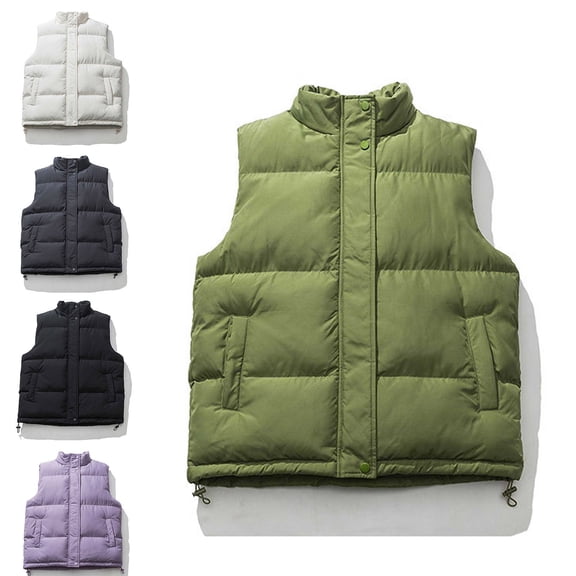 Zysthvn Casual Mens Jackets and Coats Full Zip Lightweight Puffer Fall Vest for Men Warm Stand Collar Solid with Pockets Vests, Black XL