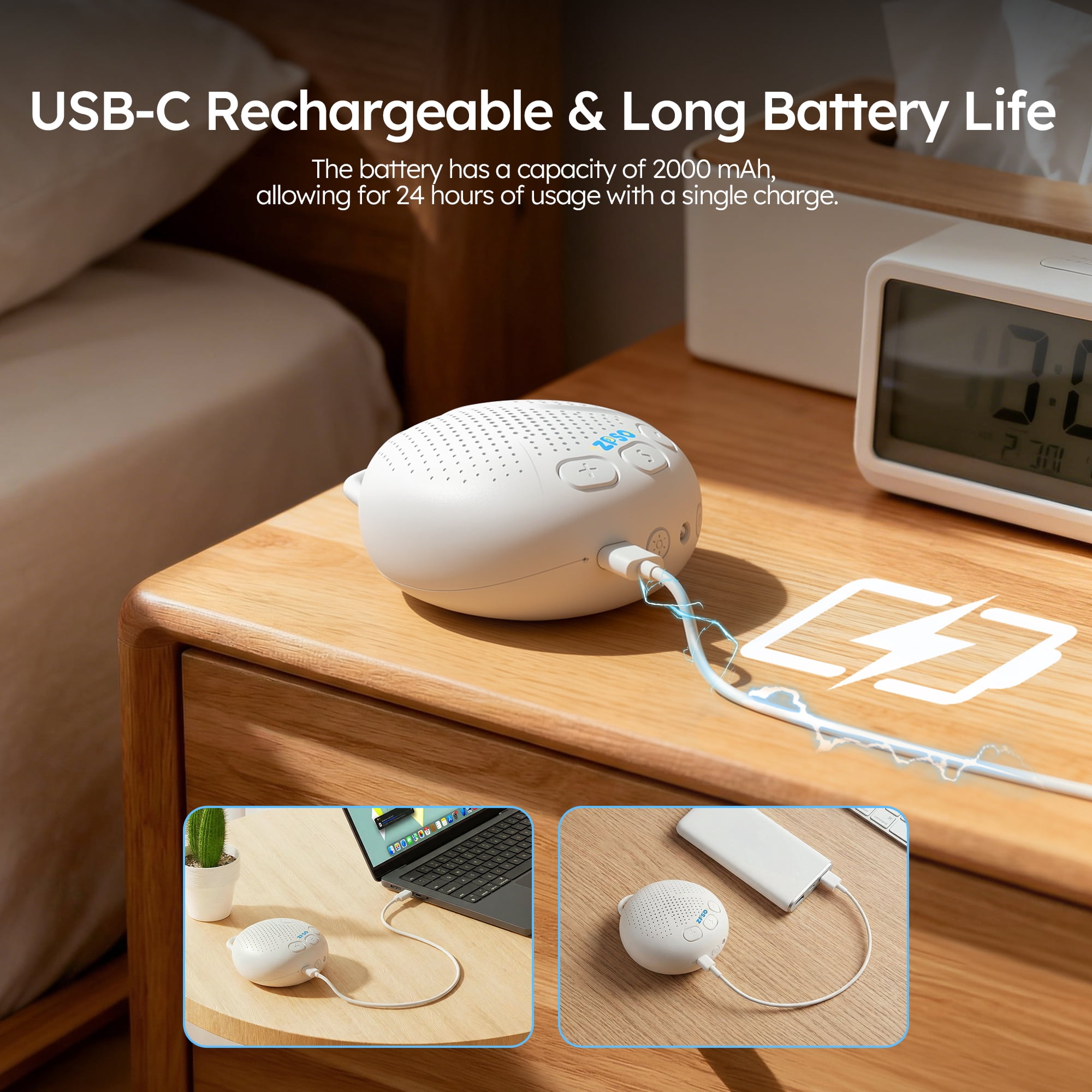 ZPSO White Noise Sound Machine, Portable Sleep Therapy Machine for Baby Adult, Night Light, 16 Soothing Nature Sounds for Home