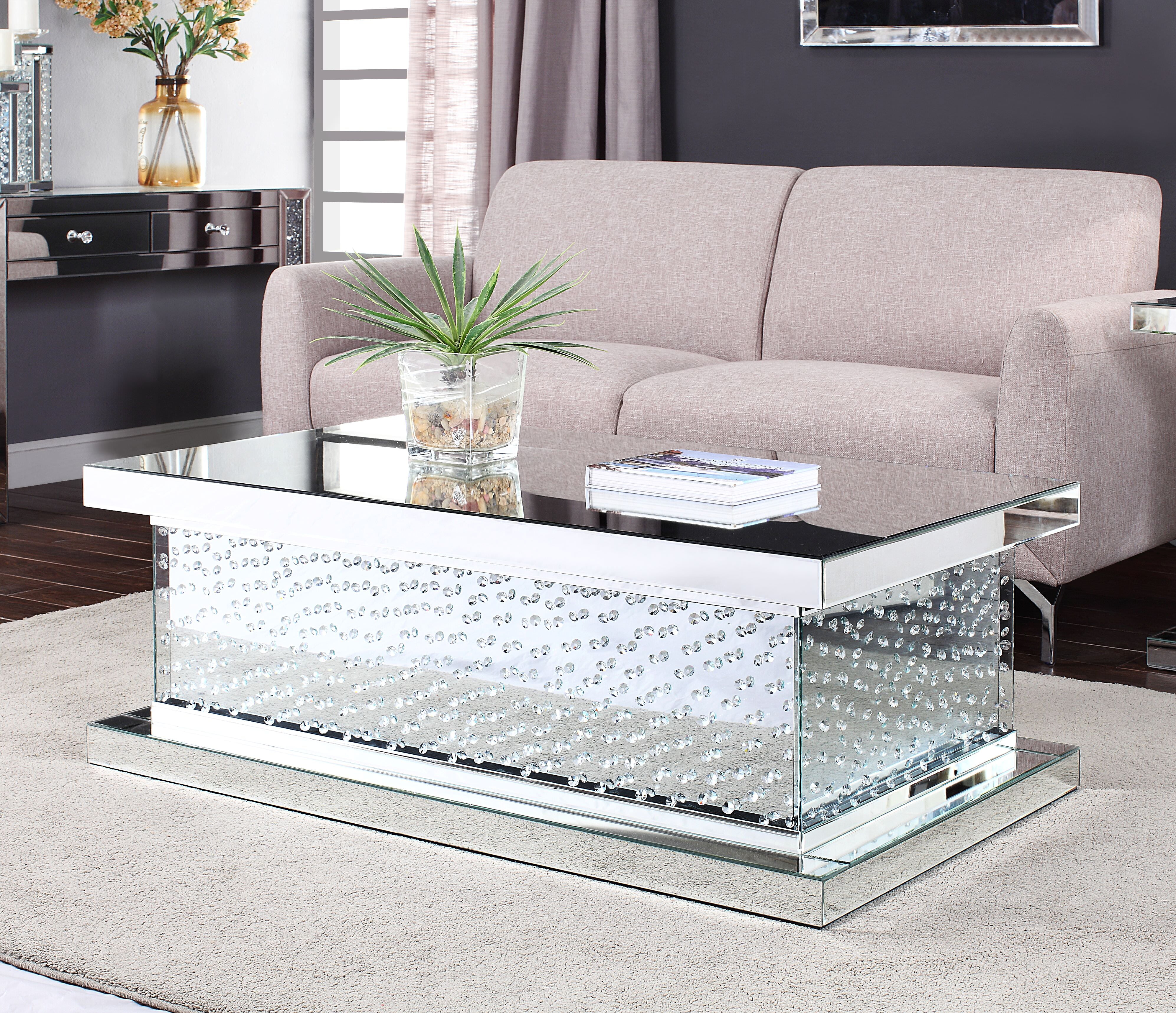 Acme Nysa Coffee Table in Mirrored and Faux Crystals